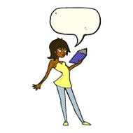 cartoon woman reading book with speech bubble N6
