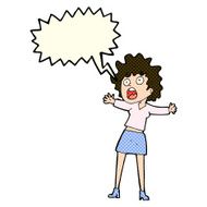 cartoon frightened woman with speech bubble N18