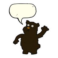 cartoon waving black bear with speech bubble N32