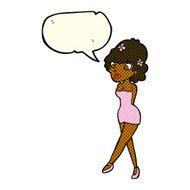 cartoon woman posing in dress with speech bubble N22