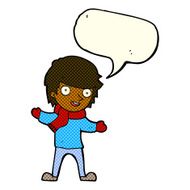 cartoon boy in winter clothes with speech bubble N6