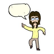 cartoon hippie man wearing glasses with speech bubble N6