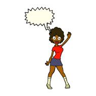 cartoon woman dancing with speech bubble N17