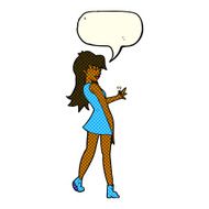 cartoon woman posing in dress with speech bubble N23