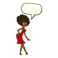 cartoon woman posing in dress with speech bubble N24