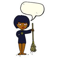 cartoon pretty witch girl with speech bubble N6