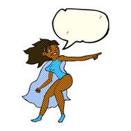 cartoon superhero woman pointing with speech bubble N6
