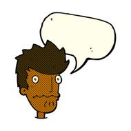 cartoon nervous man with speech bubble N81