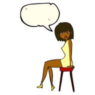 cartoon woman sitting on stool with speech bubble N11