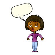 cartoon woman shrugging shoulders with speech bubble N292