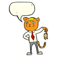 cartoon business cat with dead mouse speech bubble N5