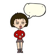 cartoon suspicious girl with speech bubble N5