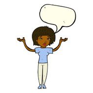 cartoon woman shrugging shoulders with speech bubble N294