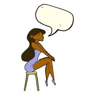 cartoon woman sitting on stool with speech bubble N12