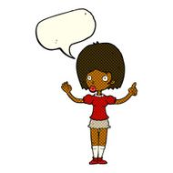 cartoon woman explaining her point with speech bubble N22