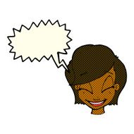cartoon pretty female face with speech bubble N58