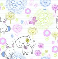Writing pad doodle - flowers and kitty pattern