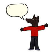 cartoon happy wolf man with speech bubble N8