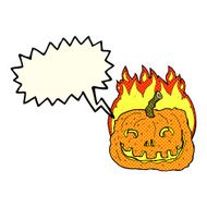 cartoon burning pumpkin with speech bubble N3