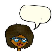 cartoon woman wearing spectacles with speech bubble N23