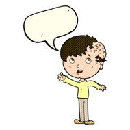 cartoon boy with growth on head speech bubble N22