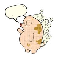 cartoon fat smelly pig with speech bubble N3