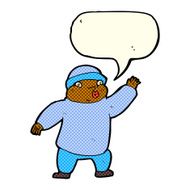 cartoon man in hat waving with speech bubble N6