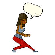 cartoon crazy dancing girl with speech bubble N6