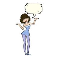 cartoon woman in cocktail dress with speech bubble N11