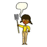 cartoon farmer girl with speech bubble N6