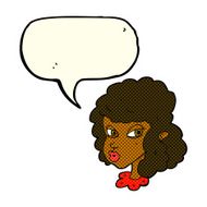 cartoon suspicious woman with speech bubble N12