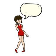 cartoon woman in cocktail dress with speech bubble N12