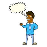 cartoon salesman with speech bubble N6