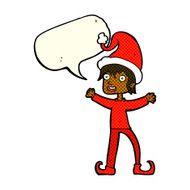 cartoon excited christmas elf with speech bubble N6
