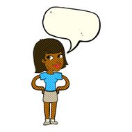 cartoon happy woman with hands on hips speech bubble N12