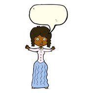 cartoon worried victorian woman with speech bubble N6
