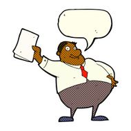 cartoon boss waving papers with speech bubble N6