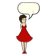 cartoon pretty woman in dress with speech bubble N30
