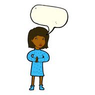 cartoon calm woman with speech bubble N6