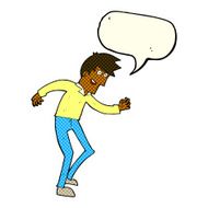 cartoon happy man dancing with speech bubble N23
