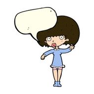 cartoon waving girl with speech bubble N6
