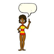 cartoon woman in striped swimsuit with speech bubble N6