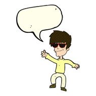 cartoon waving cool guy with speech bubble N6