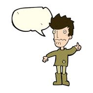 cartoon worried man giving thumbs up symbol with speech bubble N6