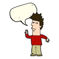 cartoon man giving peace sign with speech bubble N33