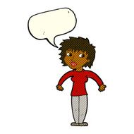 cartoon woman shrugging shoulders with speech bubble N296