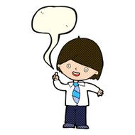 cartoon school boy answering question with speech bubble N29