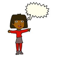 cartoon happy woman pointing with speech bubble N42