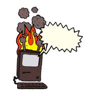 cartoon old computer with speech bubble N12