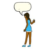 cartoon woman waving with speech bubble N206